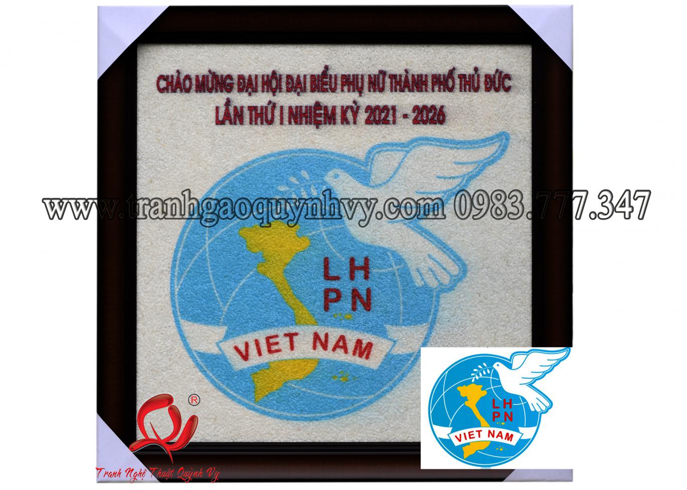 Tranh Gạo Màu Logo Hội LHPN Việt Nam 50 x 50
