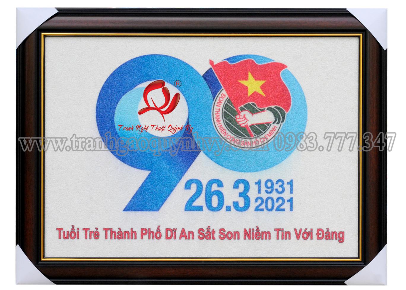 Tranh Gạo Màu Logo Đoàn TNCS HCM & Tp. Dĩ An 50 x 70
