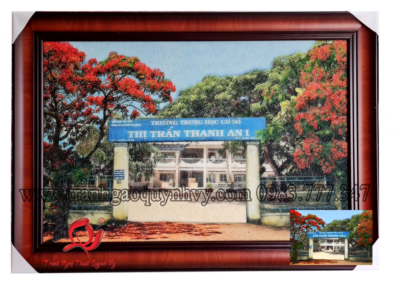 Tranh gạo Mái Trường - 50 x 75