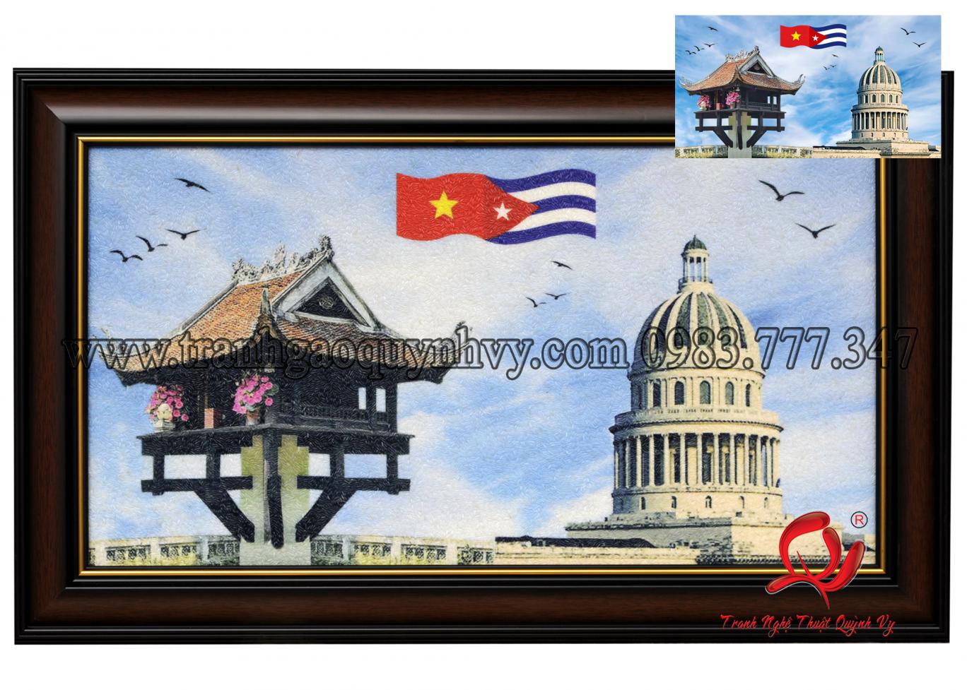 Tranh Gạo Việt Nam - Cuba - 35 x 65