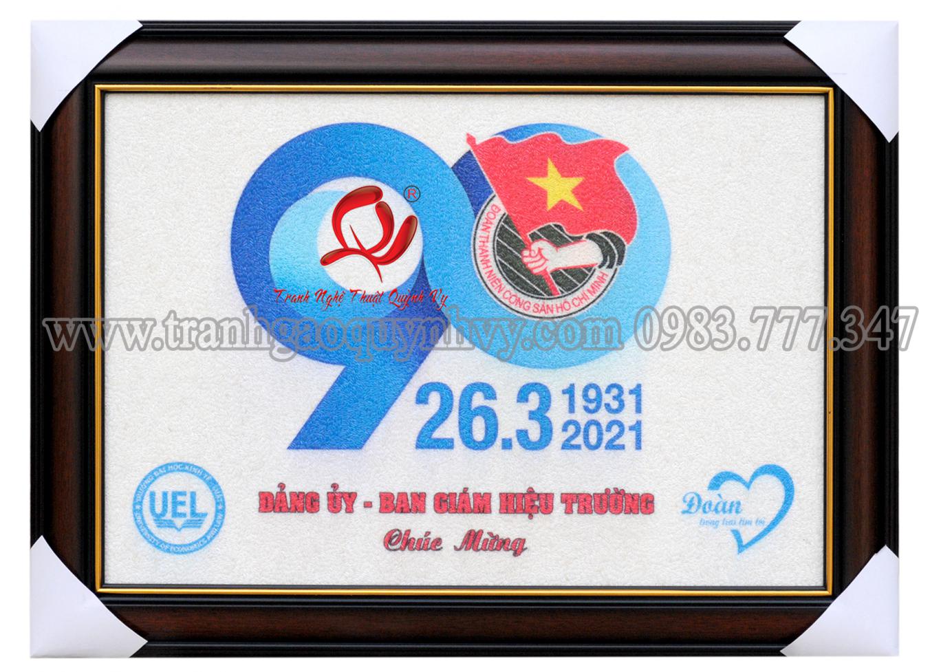 Tranh Gạo Màu Logo Đoàn TNCS HCM & ĐH Kinh Tế - Luật 40 x 60 cm