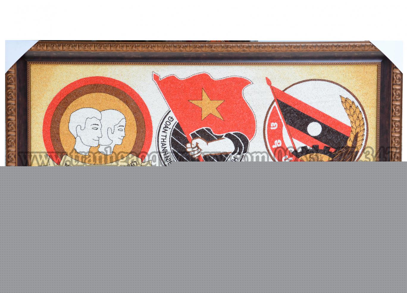 Tranh Gạo Sơn Màu Logo Đoàn Việt Nam - Lào - Campuchia