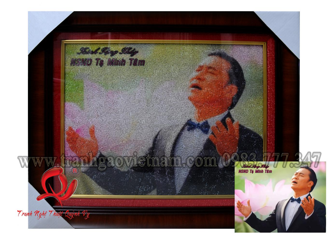 Tranh Gạo Chân Dung NSND Tạ Minh Tâm - 35 x 45 cm
