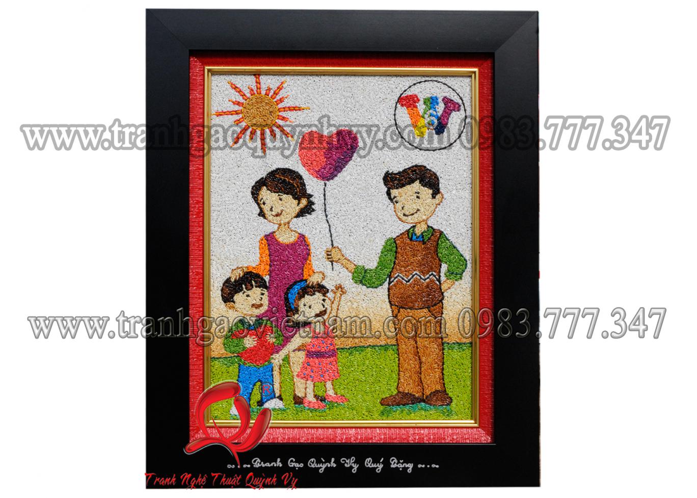 Tranh Gạo Sơn Màu Thủ Công - Gia Đình Hạnh Phúc - 30 x 40