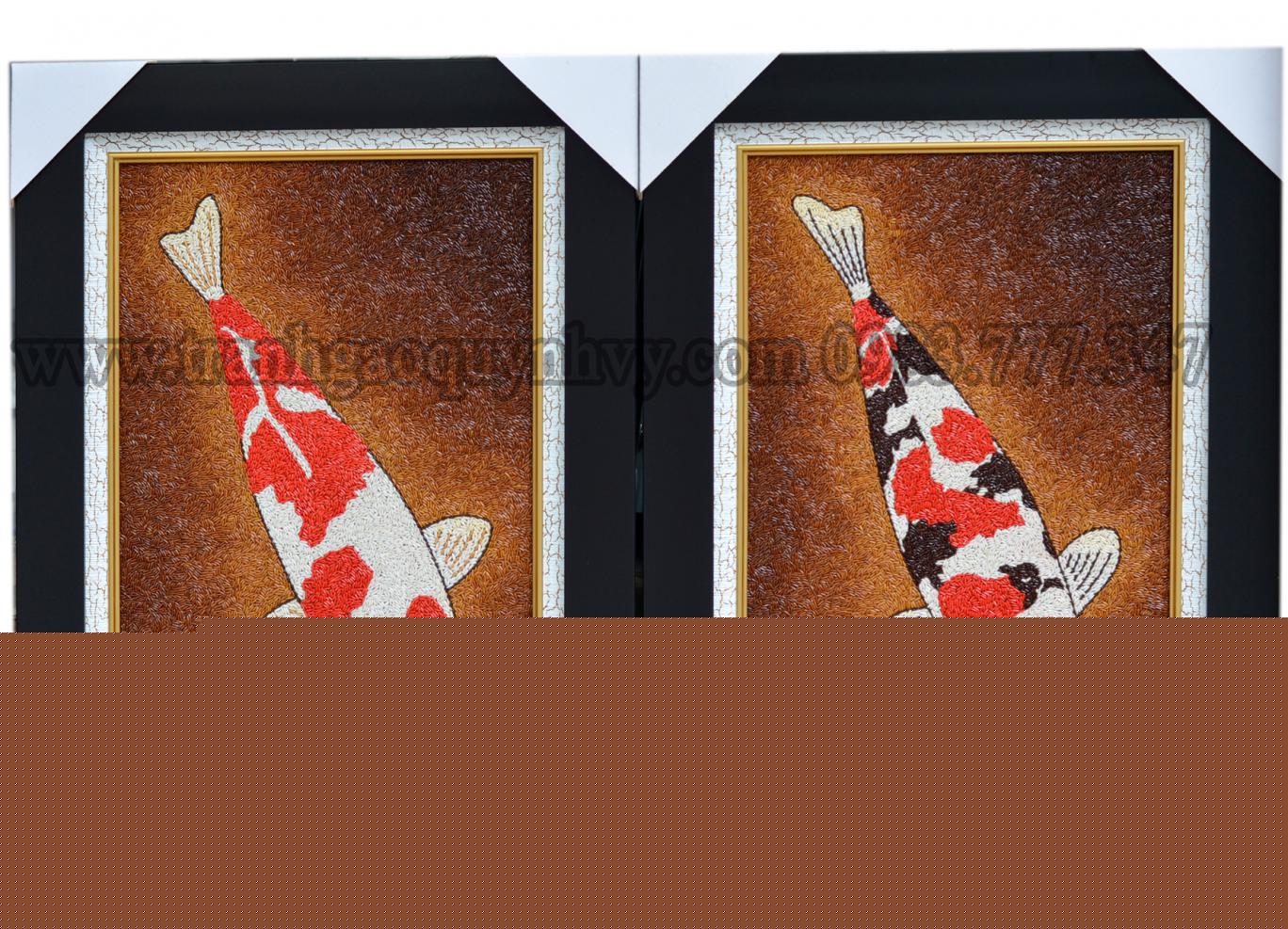 Tranh Gạo 2 Bức Cá Koi Kohaku & Showa