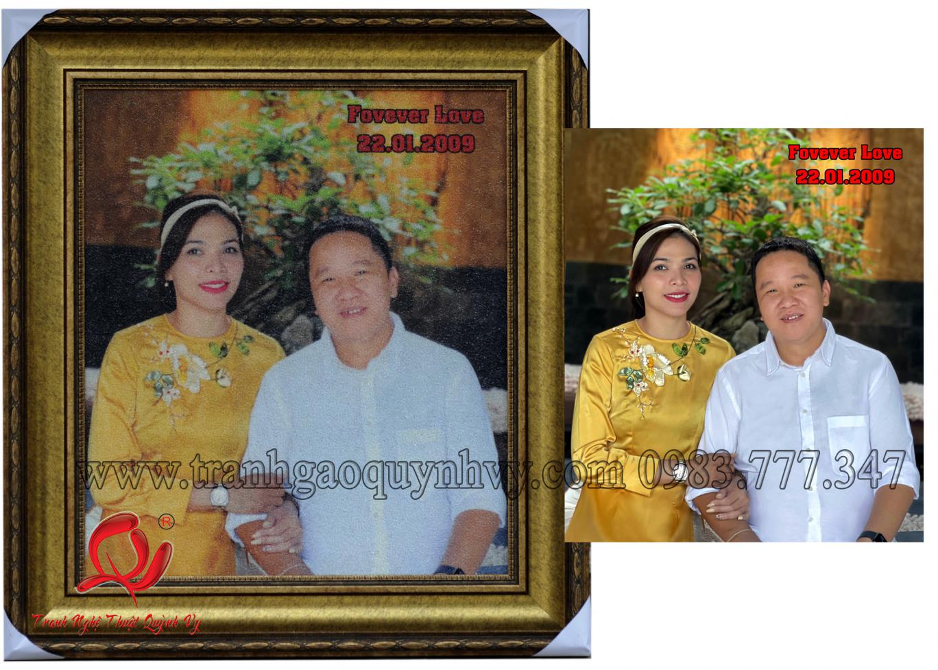Tranh Gạo Chân Dung 2 Người 65 x 75