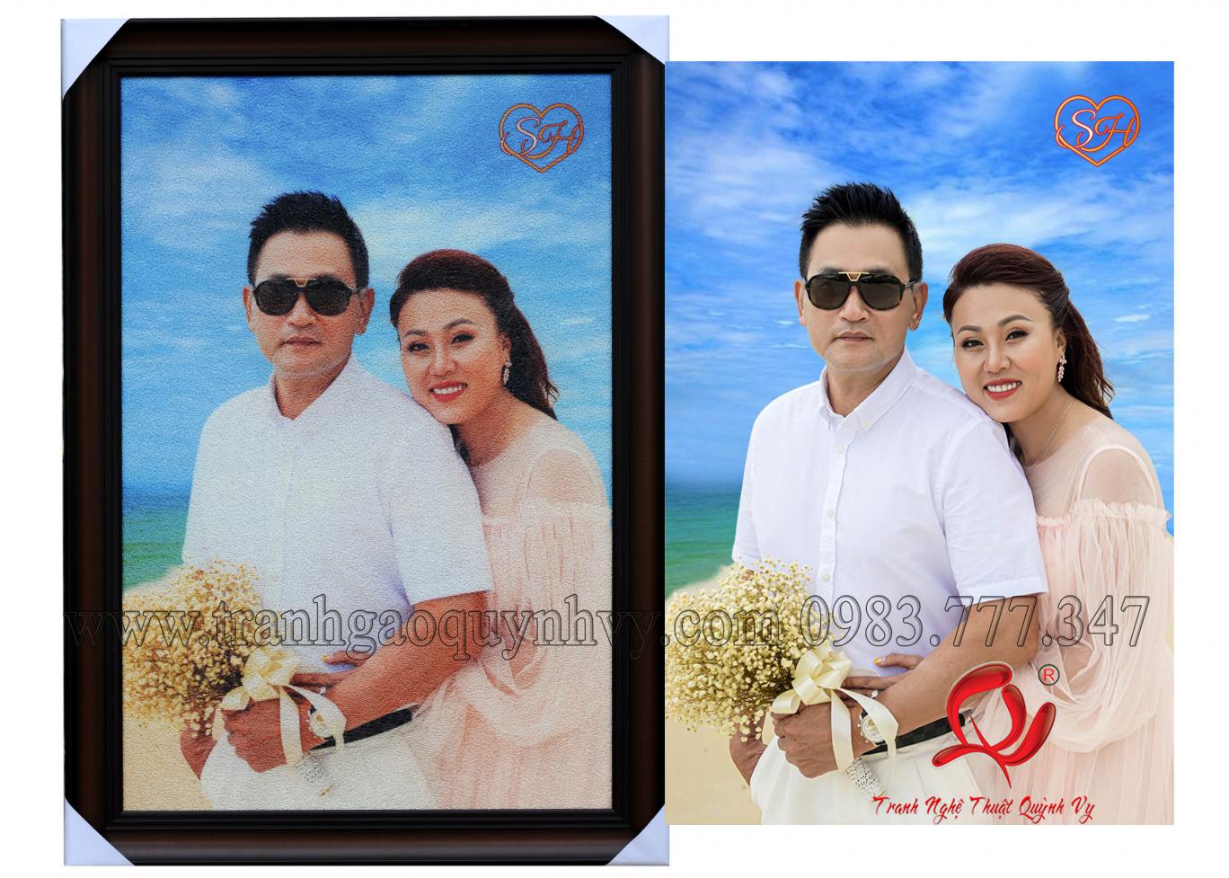 Tranh Gạo Chân Dung 2 Người 60 x 90