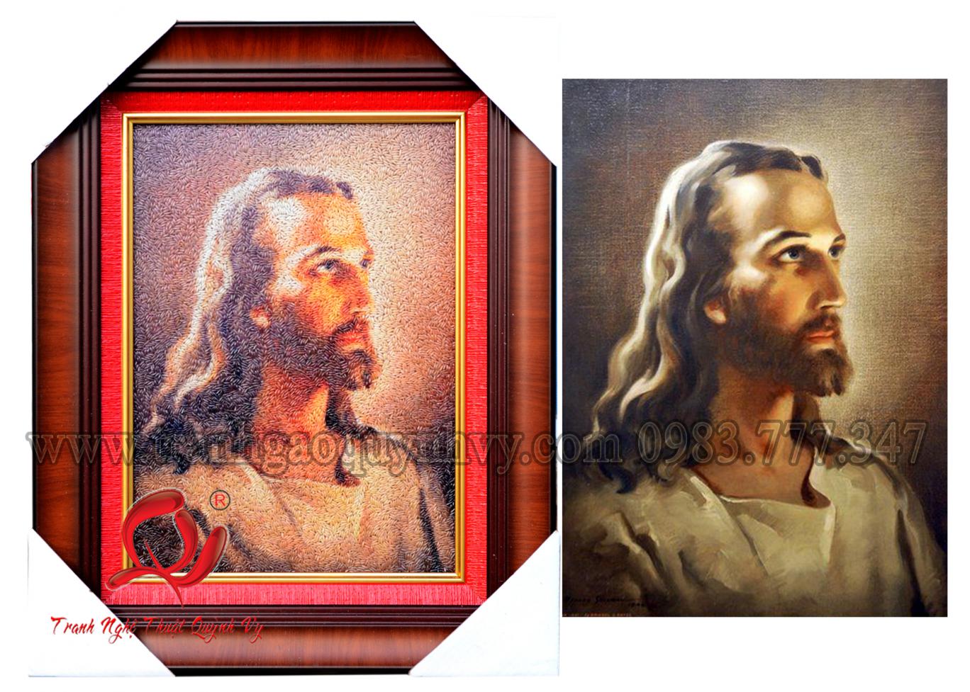 Tranh Gạo Chân Dung Chúa Jesus - 35 x 42